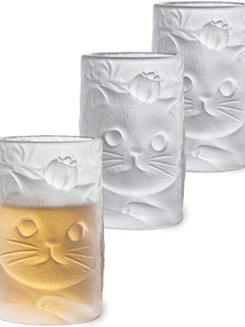 Glass Cat Tea Cups (Set of 3) Glass Tumbler, Glass Cup for Water & Juice, Tea, Espresso, Whisky and Other Drinks Unique Cat Cup Gift