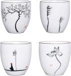 Tea Mug, Handmade Chinese Ceramic Kung Fu Tea Cups of 4, Gifts, 150ml