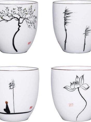 Tea Mug, Handmade Chinese Ceramic Kung Fu Tea Cups of 4, Gifts, 150ml