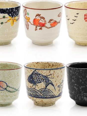 6 Pieces Tea Cups, 6 Oz Ceramic Coffee Cup with Good Heat Retention, No Handle Teacup Matcha Mug for Latte, Juice, Gift, Dishwasher Safe