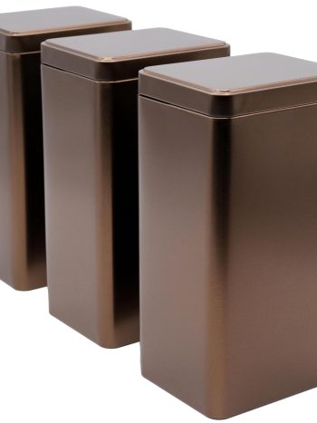 3 x square coffee tins / tea tins, stackable, metallic coffee brown, aroma-proof, made of metal, for 500 g coffee, 18 x 10 x 7.8 cm (H x W x D), also ideal for supplements