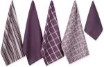 5 Piece Woven Tea Towel Set 45 x 70 cm Tea Towel 33 x 33 cm Aubergine