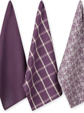 5 Piece Woven Tea Towel Set 45 x 70 cm Tea Towel 33 x 33 cm Aubergine