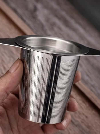 Glass Tea Filter Pitcher with Stainless Steel Strainer – Square Borosilicate Glass Pot with Conical Filter, 300ml Capacity