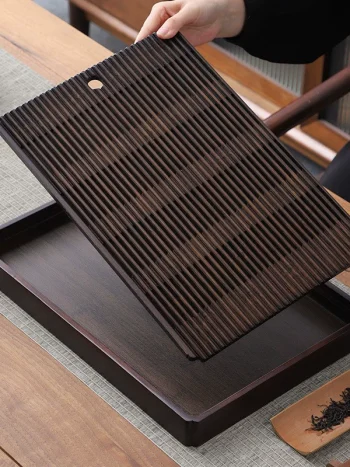 Bamboo Tea Tray with Water Drainage – Rectangular Wooden Gongfu Tea Table for Home or Office