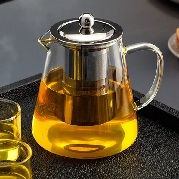 Heat-Resistant Borosilicate Glass Teapot with Infuser, Large Capacity Stove-Top Safe Kettle for Brewing Tea