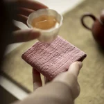 Pink Cotton Linen Tea Towel – Handmade Rectangular Absorbent Cloth for Tea Ceremony, Kitchen & Cleaning