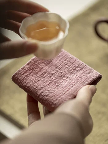 Pink Cotton Linen Tea Towel – Handmade Rectangular Absorbent Cloth for Tea Ceremony, Kitchen & Cleaning