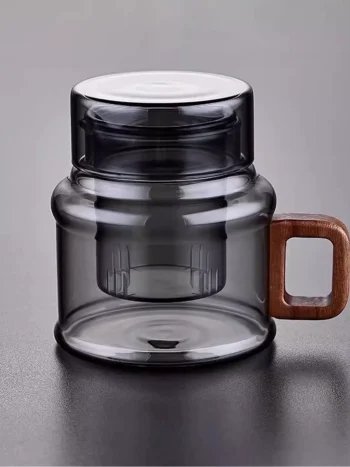 400ml Glass Tea Infuser Mug with Wooden Handle – Heat-Resistant Cup with Lid and Built-In Strainer for Loose Leaf Tea
