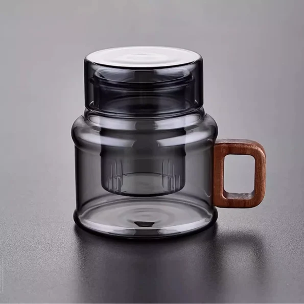 400ml Glass Tea Infuser Mug with Wooden Handle – Heat-Resistant Cup with Lid and Built-In Strainer for Loose Leaf Tea