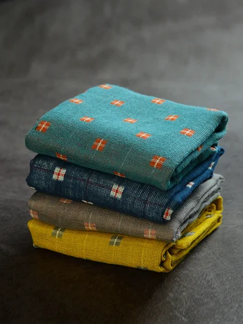 Cotton Linen Tea Towels – Plaid Pattern Absorbent Tea Cloths for Tea Ceremony, Kitchen & Daily Use (Green/Blue/Gray/Yellow)