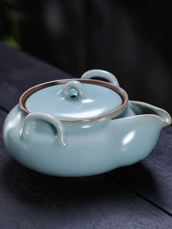 Ceramic Tea Set – 1 Teapot and 1 Cup, Ru Kiln Style Celadon Pottery for Kung Fu Tea, Home & Office Use