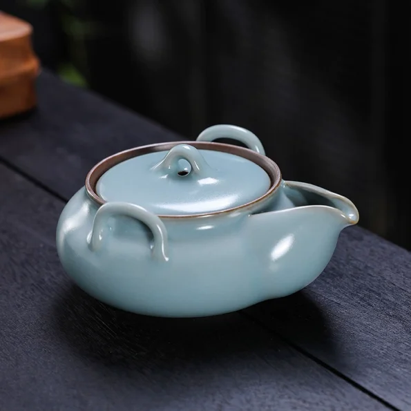 Ceramic Tea Set – 1 Teapot and 1 Cup, Ru Kiln Style Celadon Pottery for Kung Fu Tea, Home & Office Use